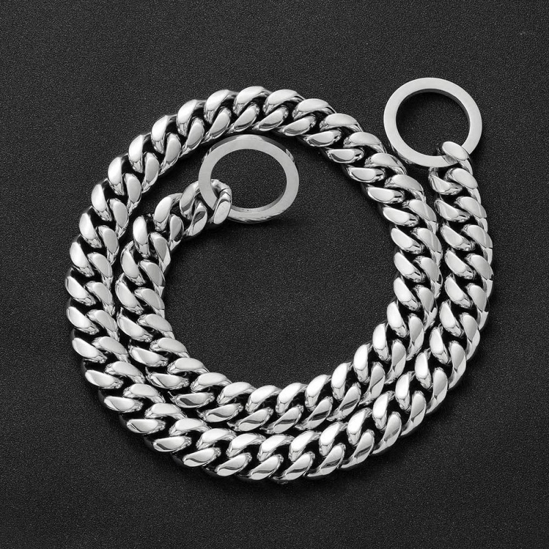 Pet dog necklace stainless steel round grinding encryption Cuban link chain dog leash pit bull pet dog Daikin chain titanium steel collar