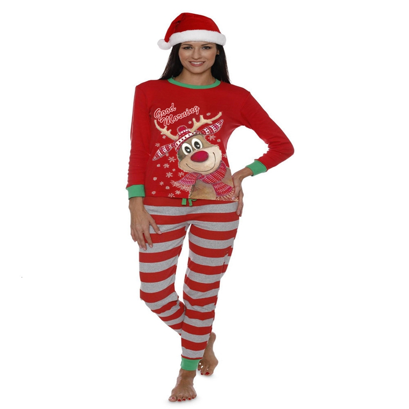 ins Christmas foreign trade Family pajamas home clothes suit cartoon elk striped printed puppy dog clothes for the whole family