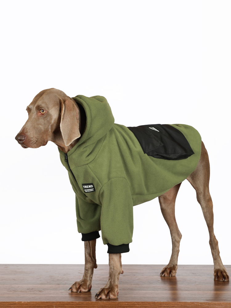 Warm Polar Fleece Dog Hoodie with Storage Pocket for Large Breeds - Trendy Zipper Design