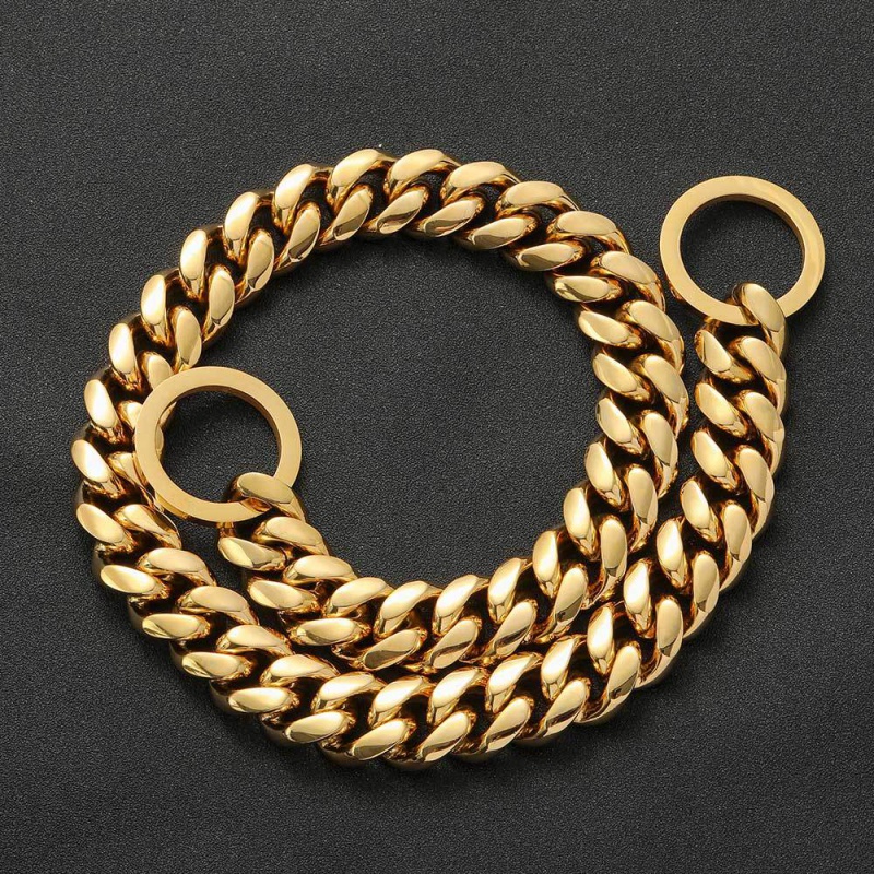 Pet dog necklace stainless steel round grinding encryption Cuban link chain dog leash pit bull pet dog Daikin chain titanium steel collar