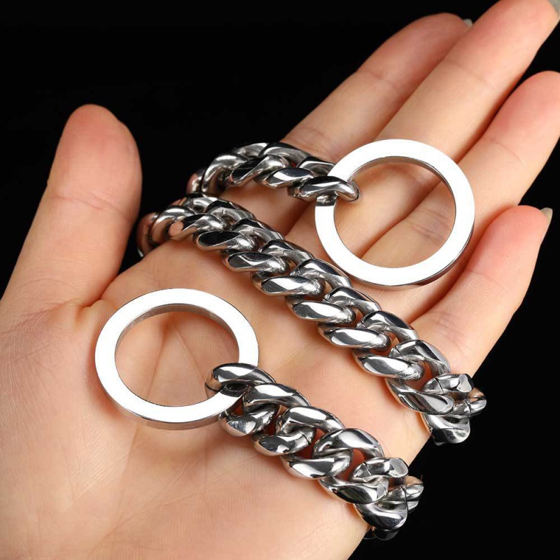 Pet dog necklace stainless steel round grinding encryption Cuban link chain dog leash pit bull pet dog Daikin chain titanium steel collar