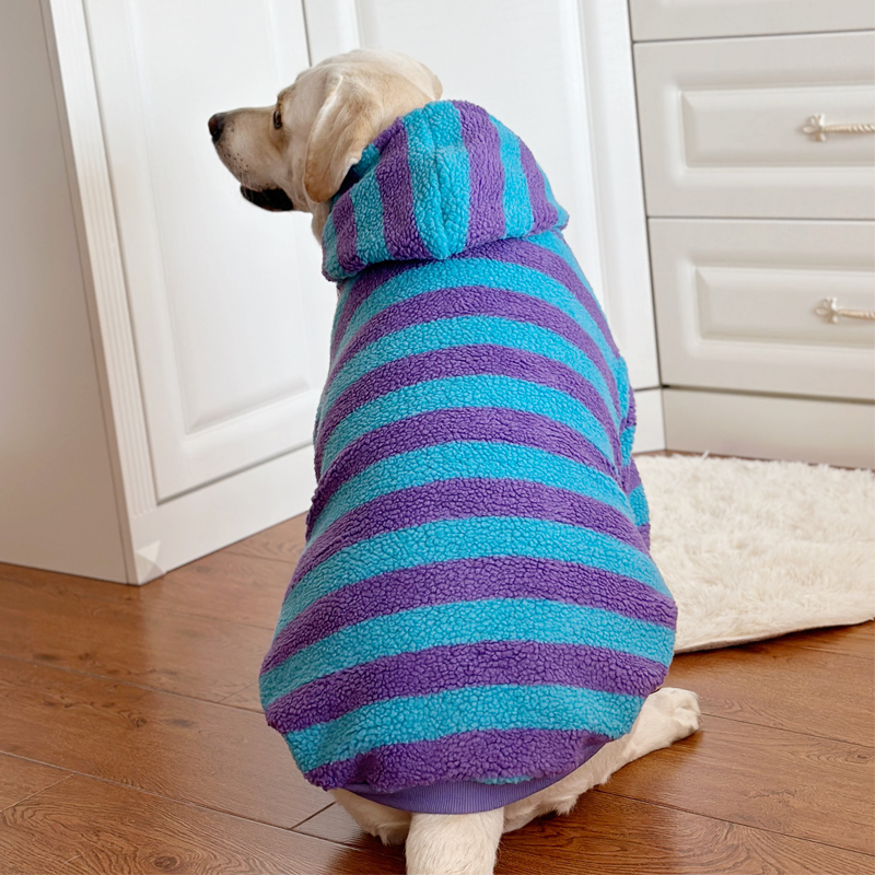 Warm Lamb Wool Dog Hoodie for Large Breeds - Winter Striped Design