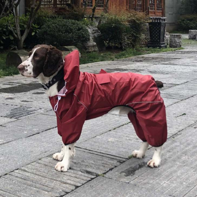 Lovinpet Four-Legged Waterproof Windcheater Hooded Raincoat for All Dog Breeds