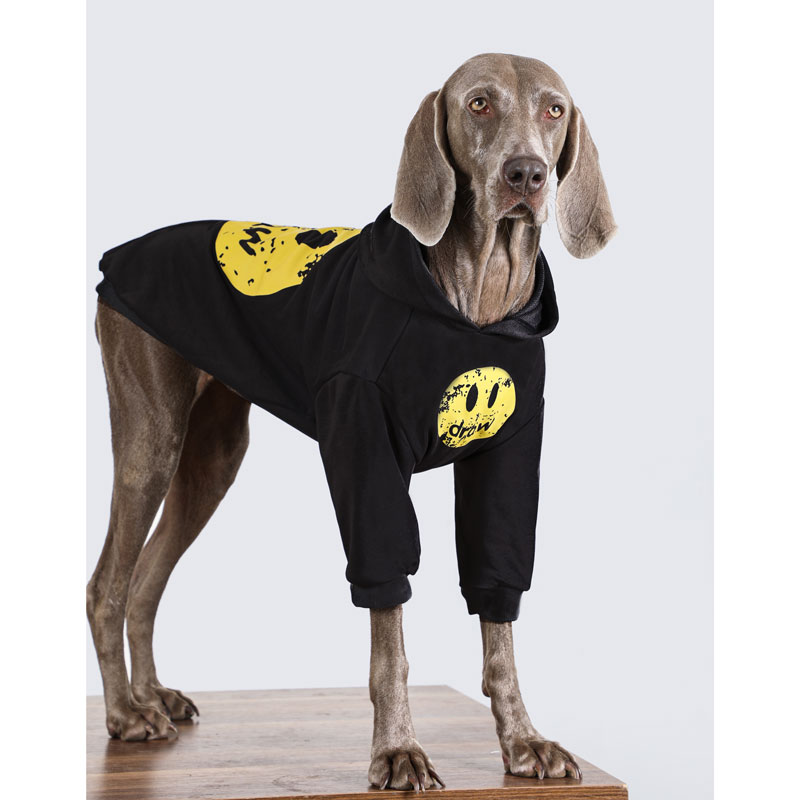Warm Dog Hoodie for Large Breeds - Yellow Smiley Face Design