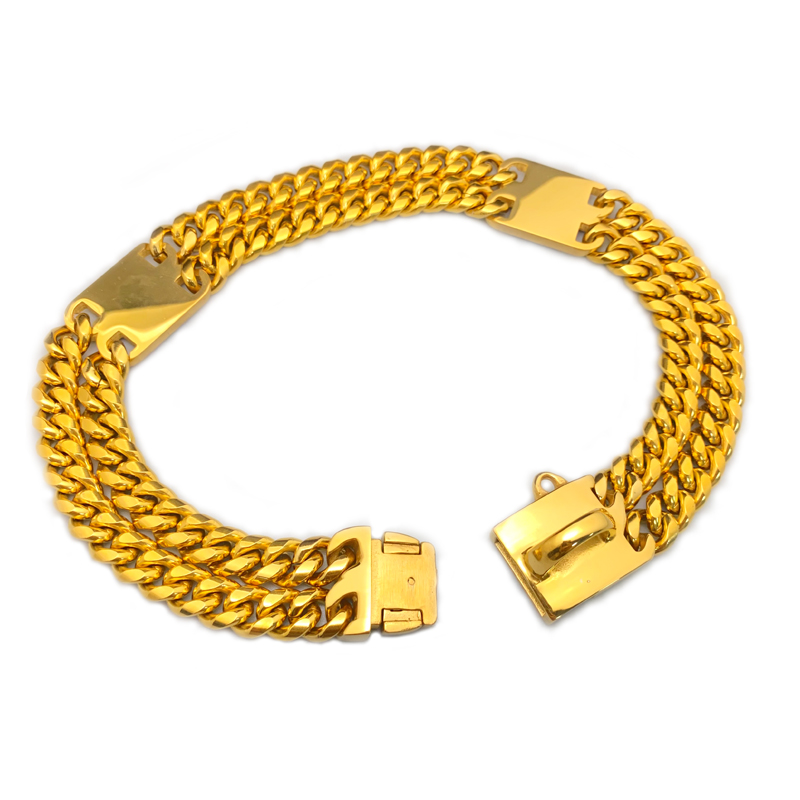 Double reinforced stainless steel double chain pet gold dog leash bandana drag chain dog walking collar medium large dog bully