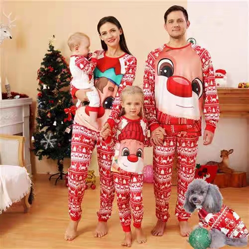 Europe and America cross border Christmas dog parent-child pajamas parent-child father-son baby long sleeve autumn and winter homewear suit
