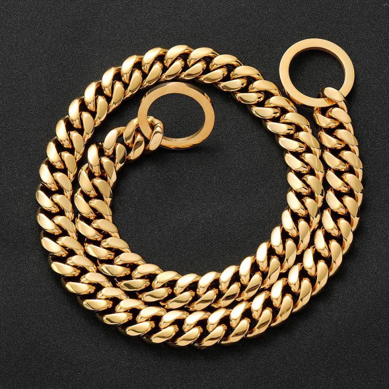 Pet dog necklace stainless steel round grinding encryption Cuban link chain dog leash pit bull pet dog Daikin chain titanium steel collar