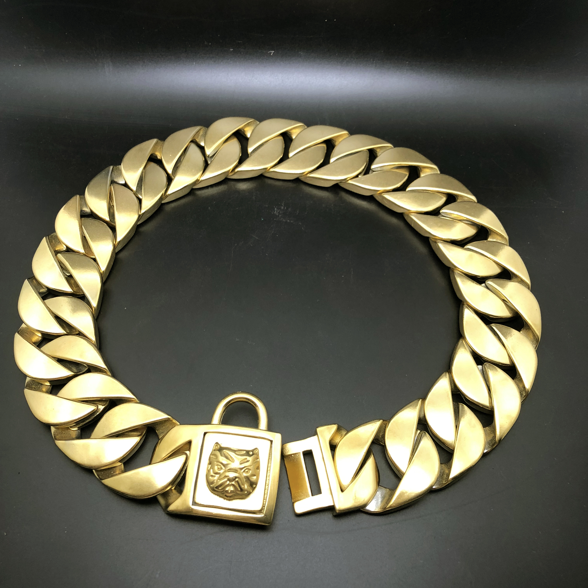 Dog bully dog collar collar stainless steel Jarre Aero bull gold necklace Dubin dog leash medium large dog Bulldog titanium steel