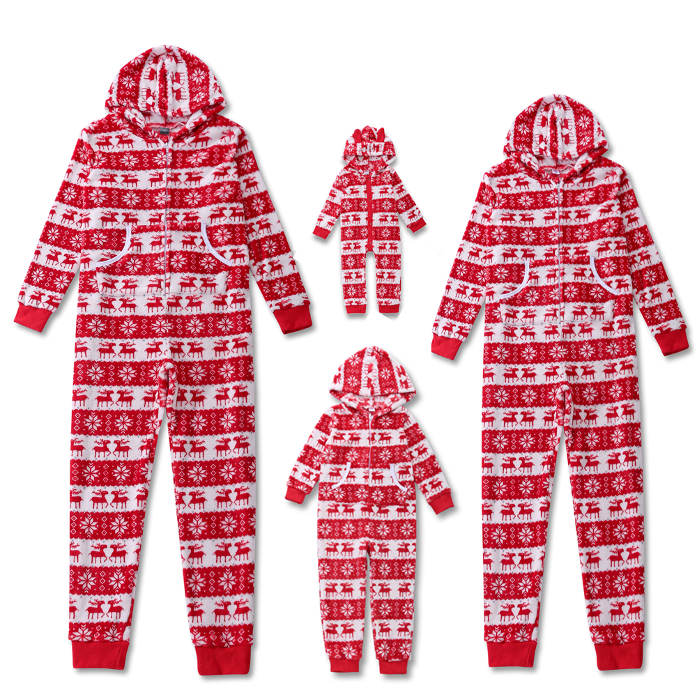 European and American Foreign trade Christmas parent-child suit a family of 3 5 babies rompers pajamas home wear suit hooded jumpsuit
