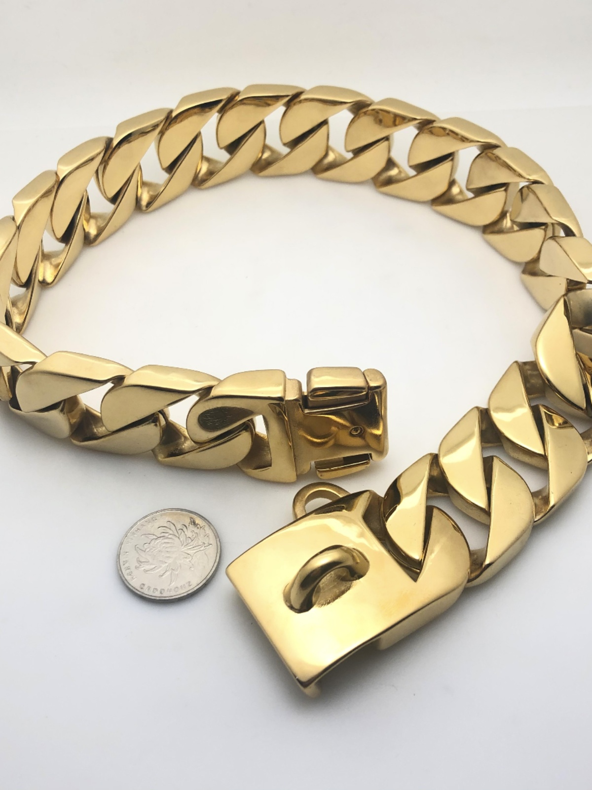 Dog bully dog collar collar stainless steel Jarre Aero bull gold necklace Dubin dog leash medium large dog Bulldog titanium steel