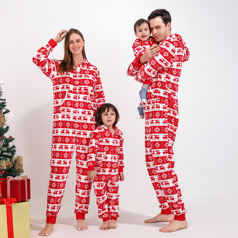 European and American Foreign trade Christmas parent-child suit a family of 3 5 babies rompers pajamas home wear suit hooded jumpsuit