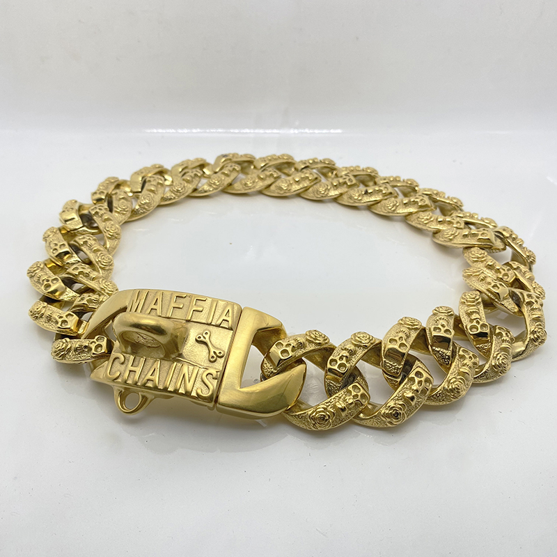 Dog bully dog collar collar stainless steel Jarre Aero bull gold necklace Dubin dog leash medium large dog Bulldog titanium steel