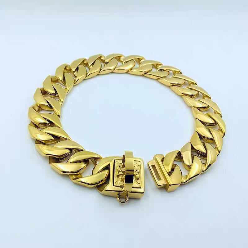 Dog bully dog collar collar stainless steel Jarre Aero bull gold necklace Dubin dog leash medium large dog Bulldog titanium steel