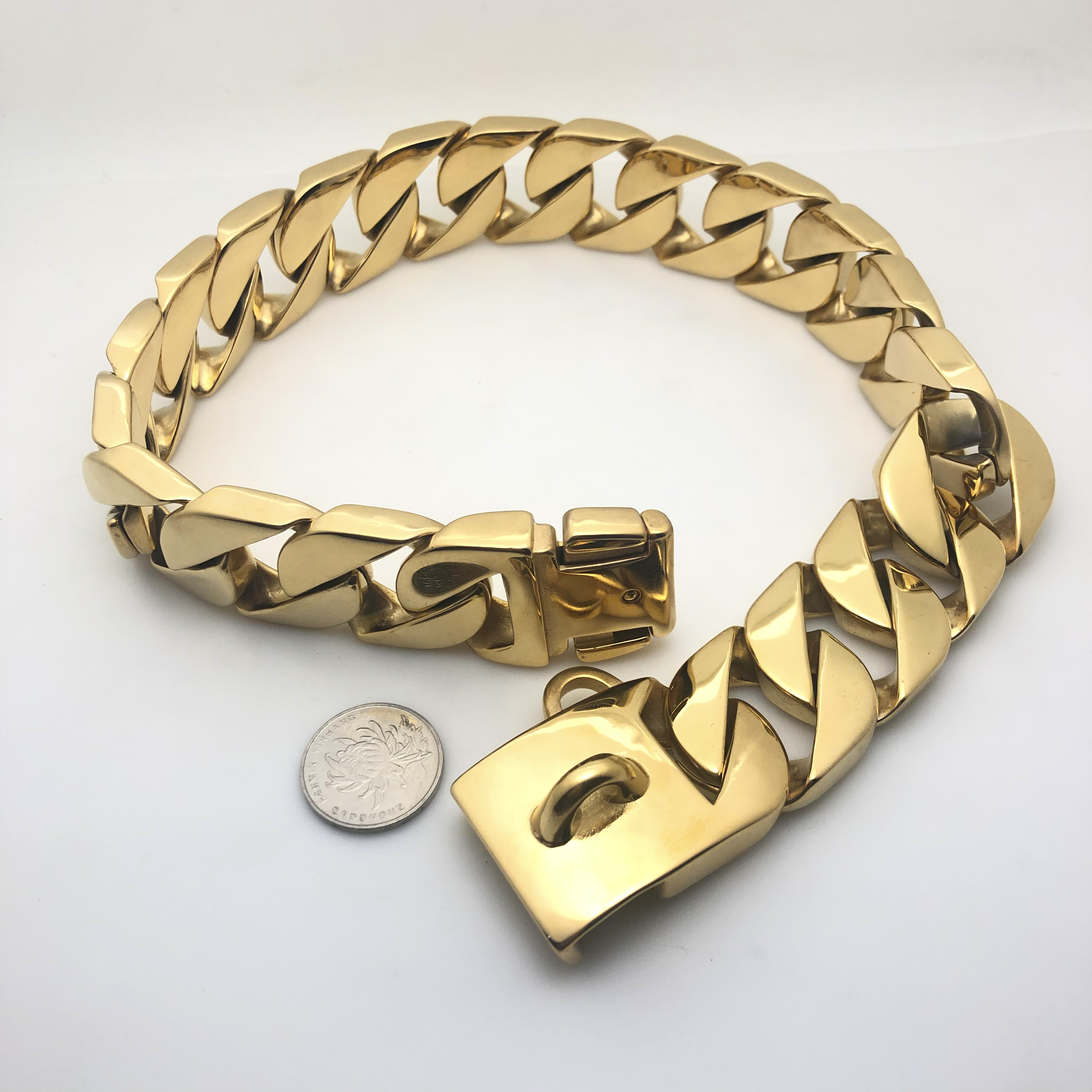 Dog bully dog collar collar stainless steel Jarre Aero bull gold necklace Dubin dog leash medium large dog Bulldog titanium steel