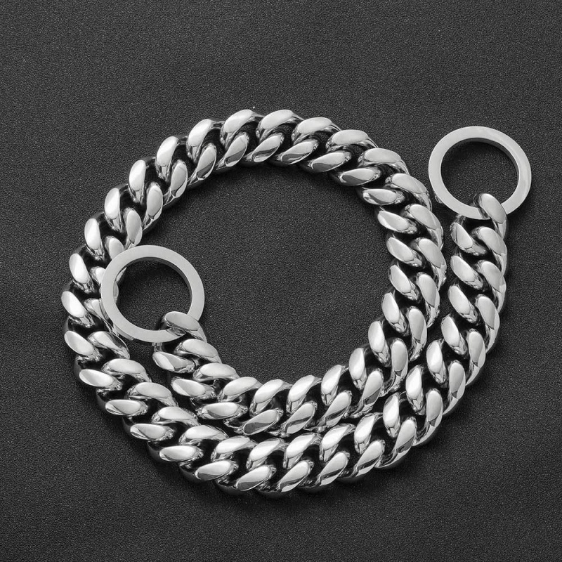 Pet dog necklace stainless steel round grinding encryption Cuban link chain dog leash pit bull pet dog Daikin chain titanium steel collar