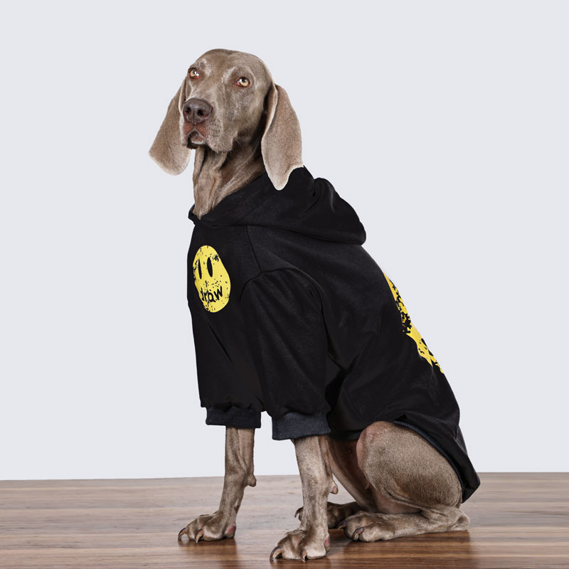 Warm Dog Hoodie for Large Breeds - Yellow Smiley Face Design