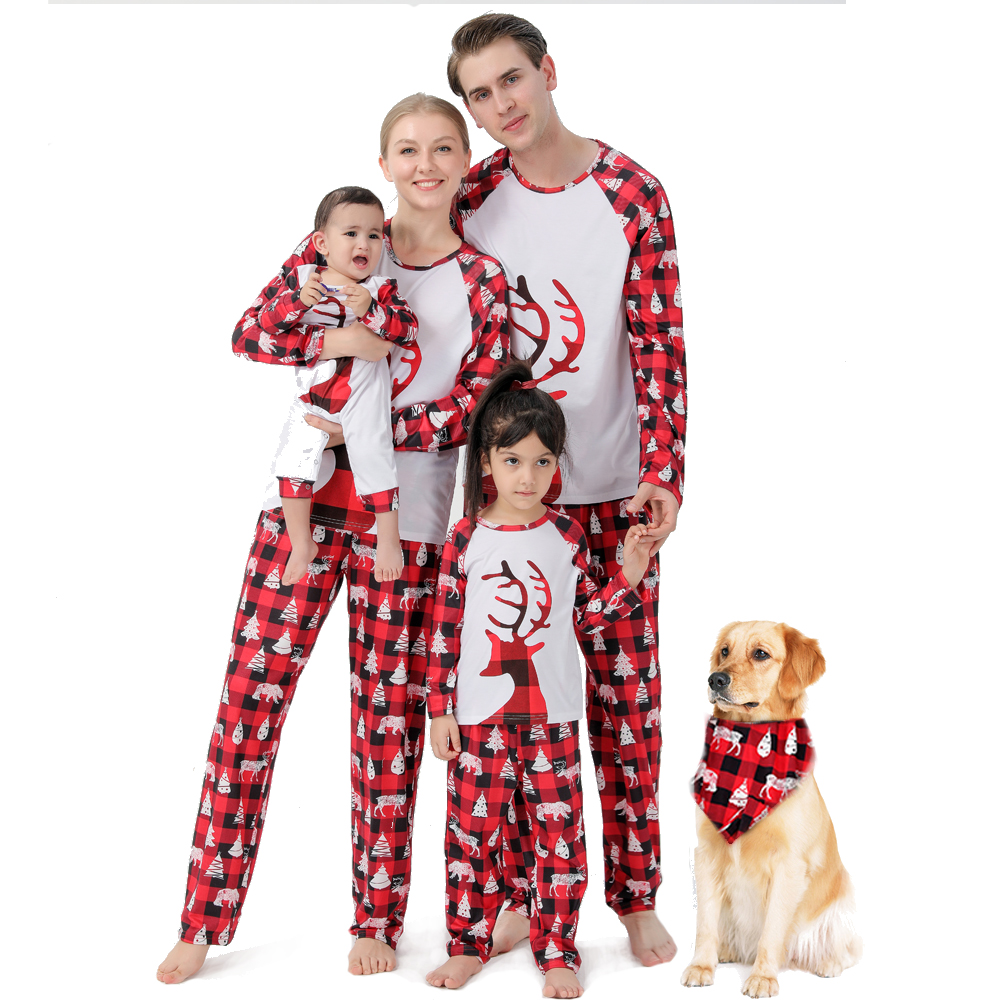 Europe and America cross border Christmas dog parent-child pajamas parent-child father-son baby long sleeve autumn and winter homewear suit