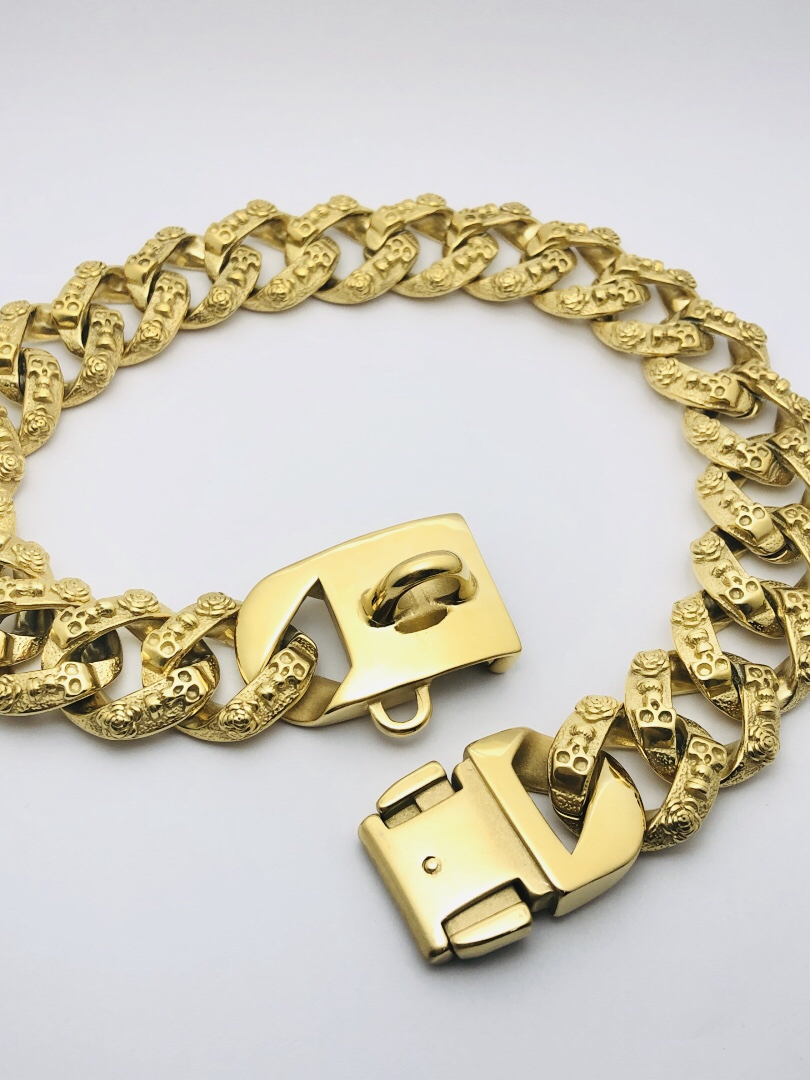 Dog bully dog collar collar stainless steel Jarre Aero bull gold necklace Dubin dog leash medium large dog Bulldog titanium steel