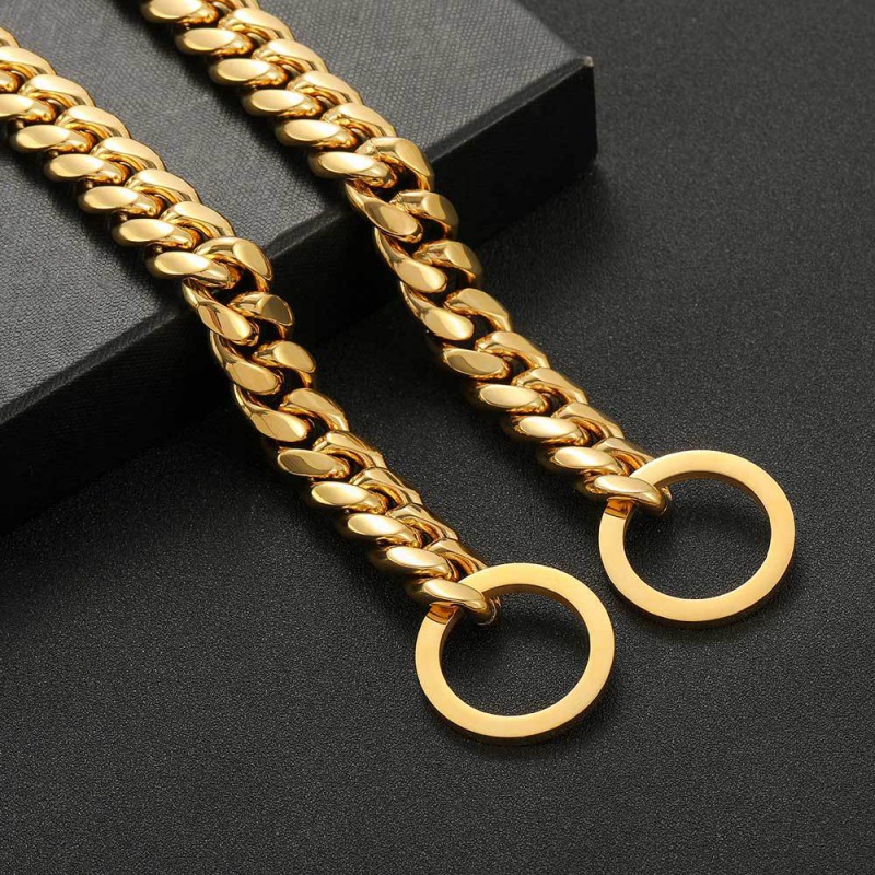 Pet dog necklace stainless steel round grinding encryption Cuban link chain dog leash pit bull pet dog Daikin chain titanium steel collar