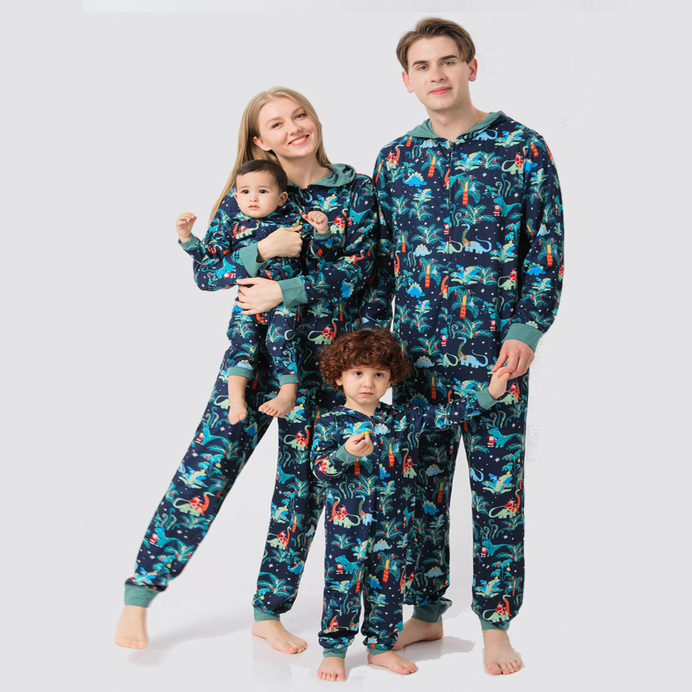 European and American Foreign trade Christmas parent-child suit a family of 3 5 babies rompers pajamas home wear suit hooded jumpsuit