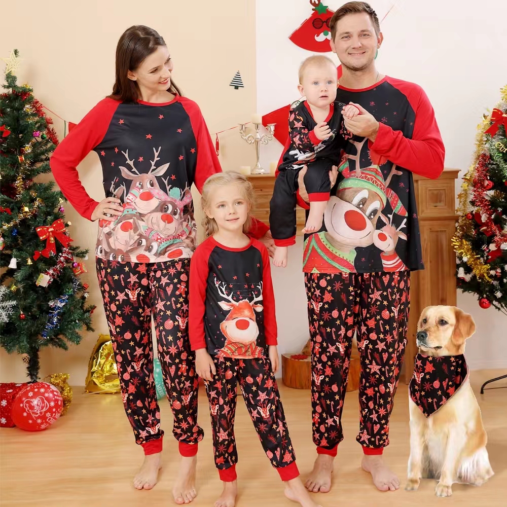 Europe and America cross border Christmas dog parent-child pajamas parent-child father-son baby long sleeve autumn and winter homewear suit