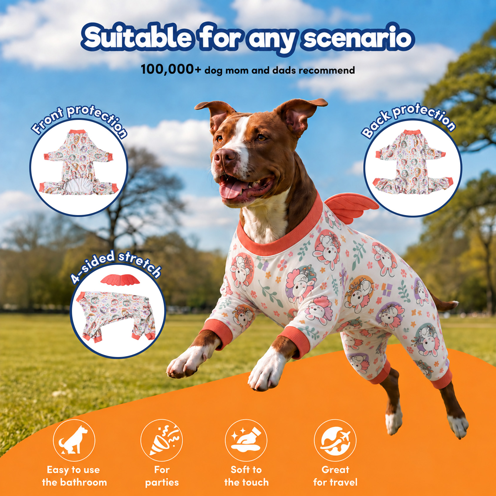 LovinPet Large Dog Pajamas with Wings, Pink Bunny Print, Mint Pink