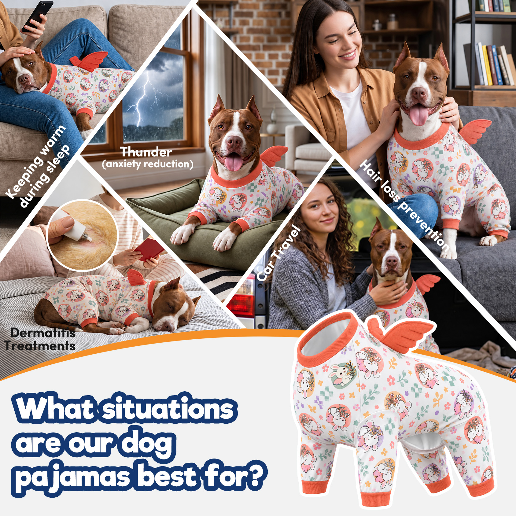 LovinPet Large Dog Pajamas with Wings, Pink Bunny Print, Mint Pink