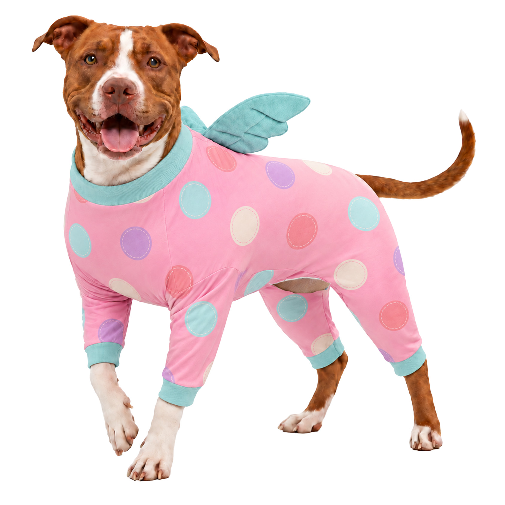 LovinPet Large Dog Pajamas with Wings, Bunny Print, Coral Cream