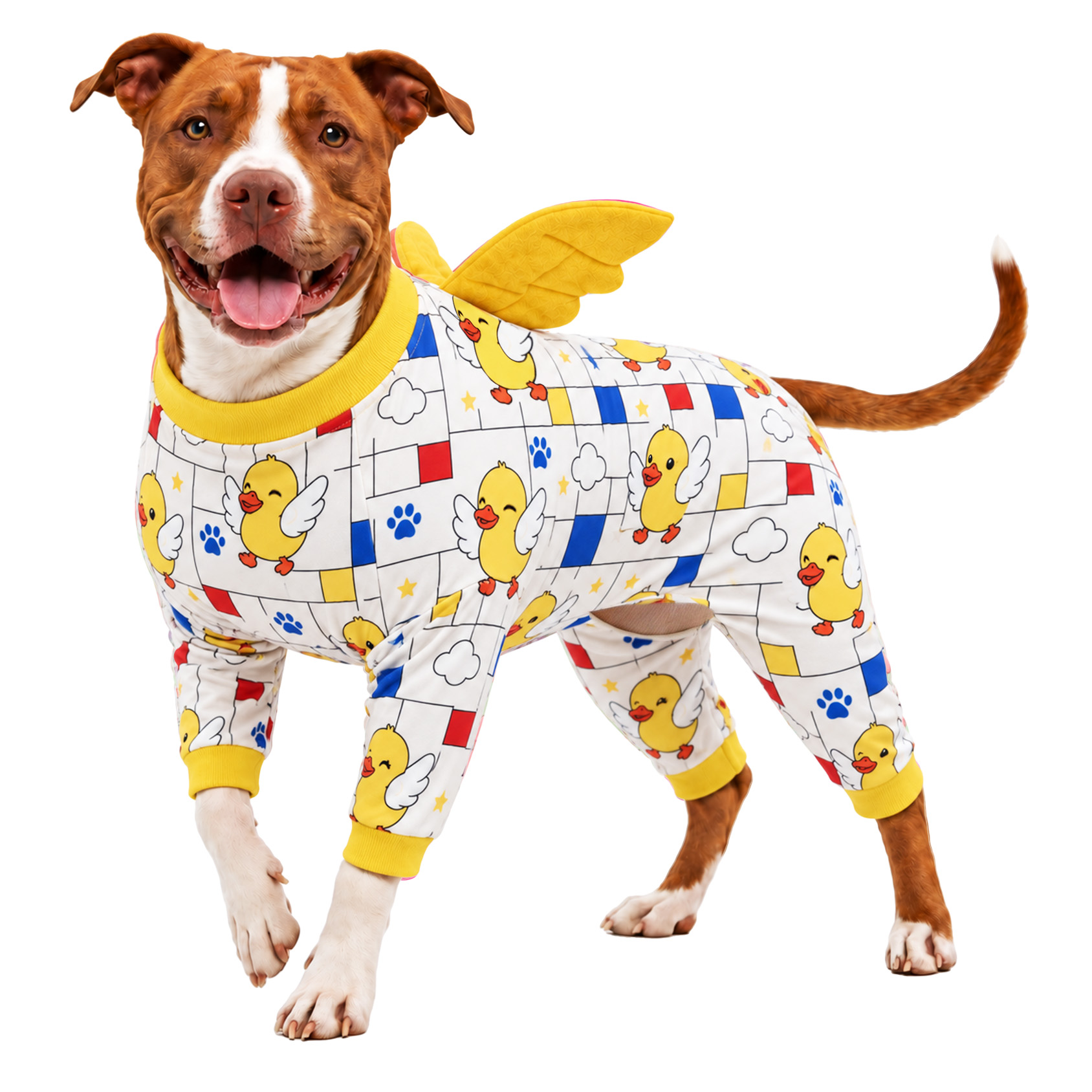 LovinPet Large Dog Pajamas with Wings, Bunny Print, Coral Cream