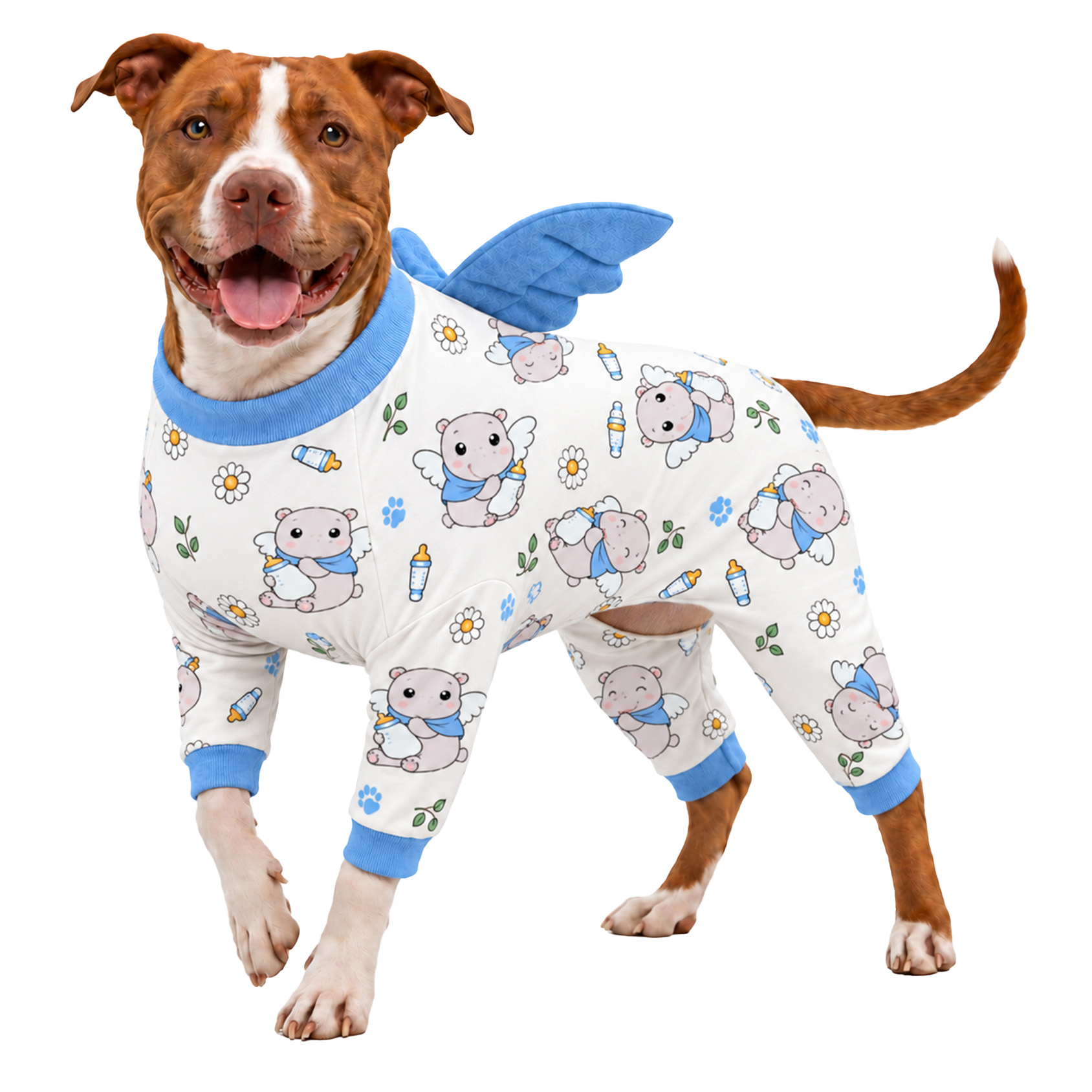 LovinPet Large Dog Pajamas with Wings, Bunny Print, Coral Cream