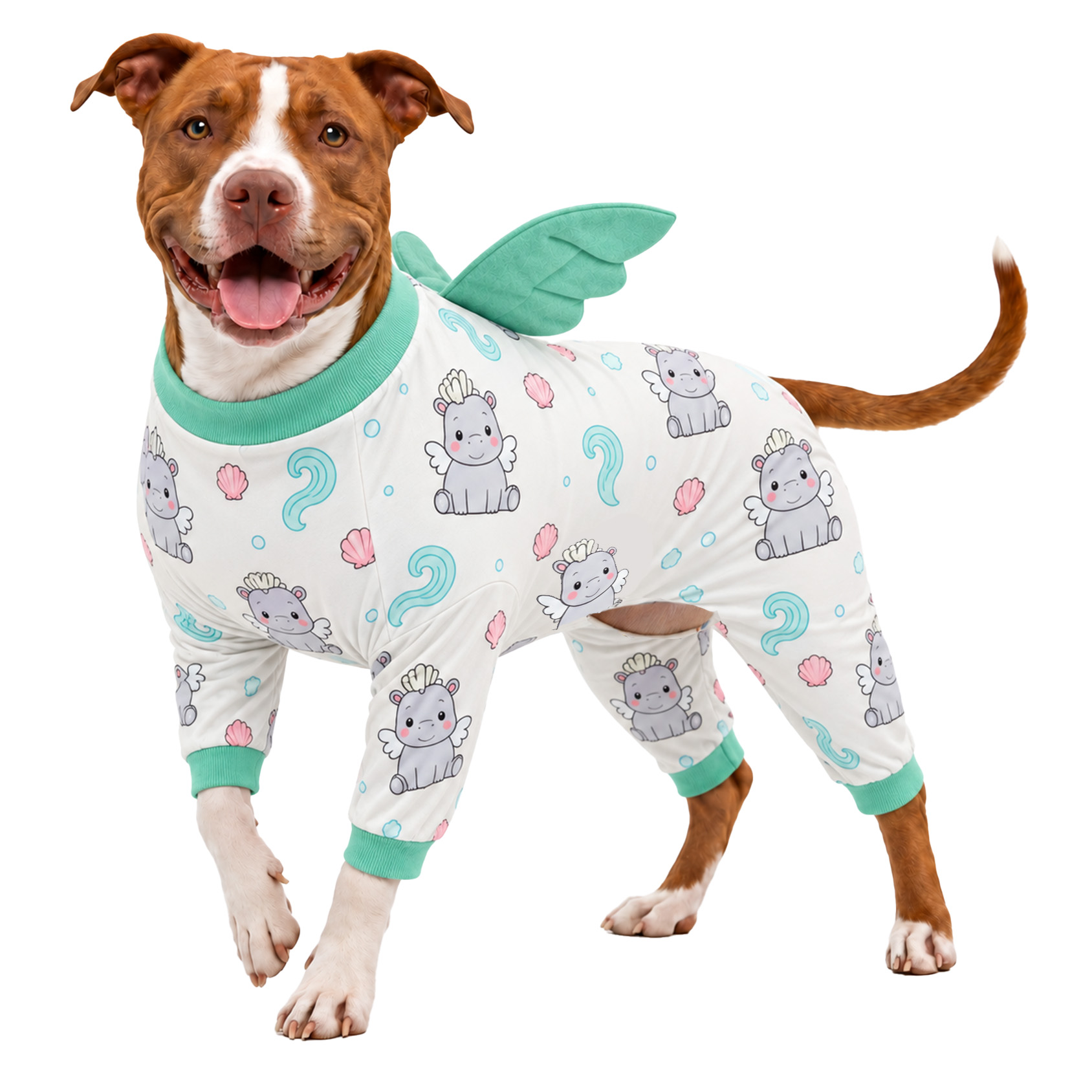 LovinPet Large Dog Pajamas with Wings, Bunny Print, Coral Cream