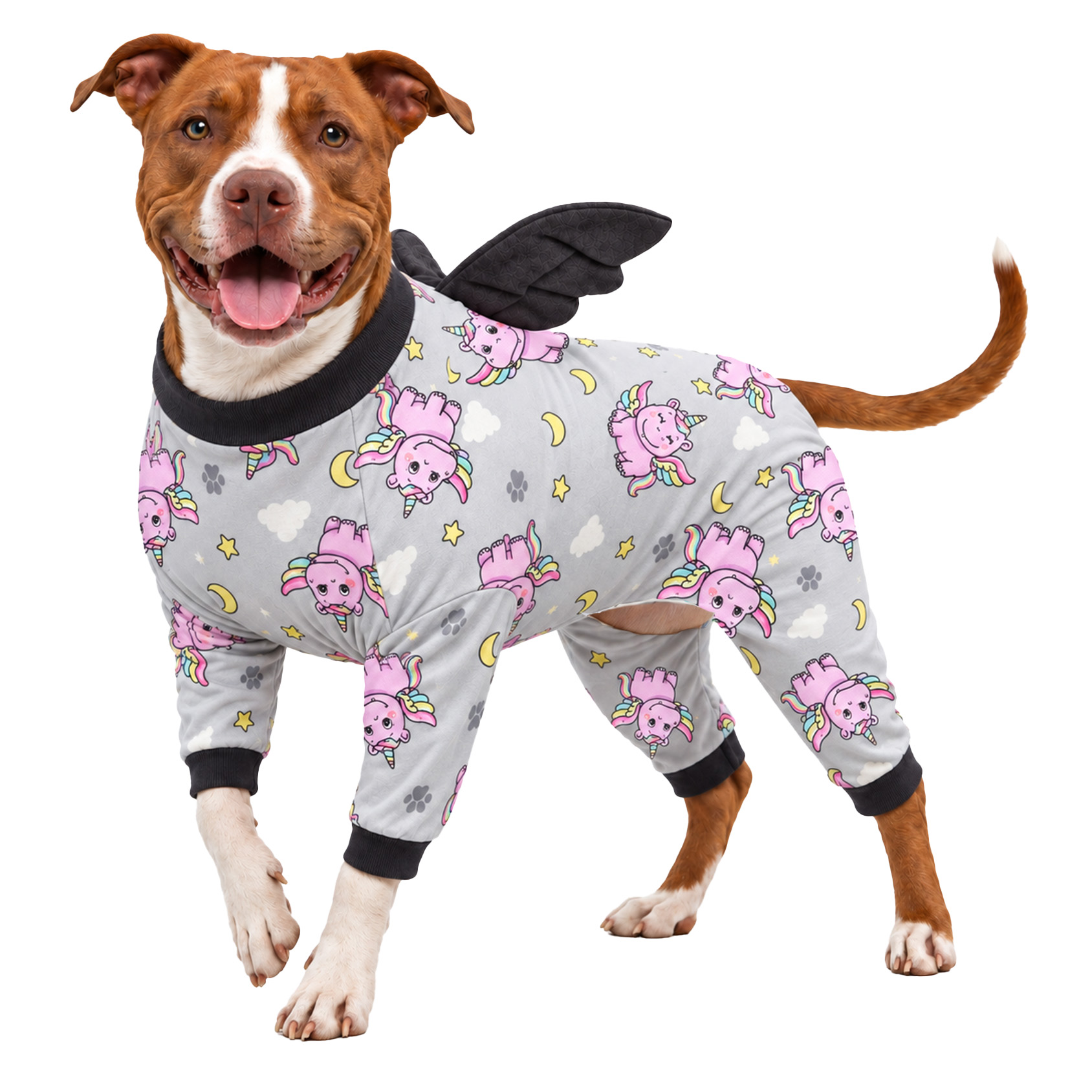 LovinPet Large Dog Pajamas with Wings, Bunny Print, Coral Cream