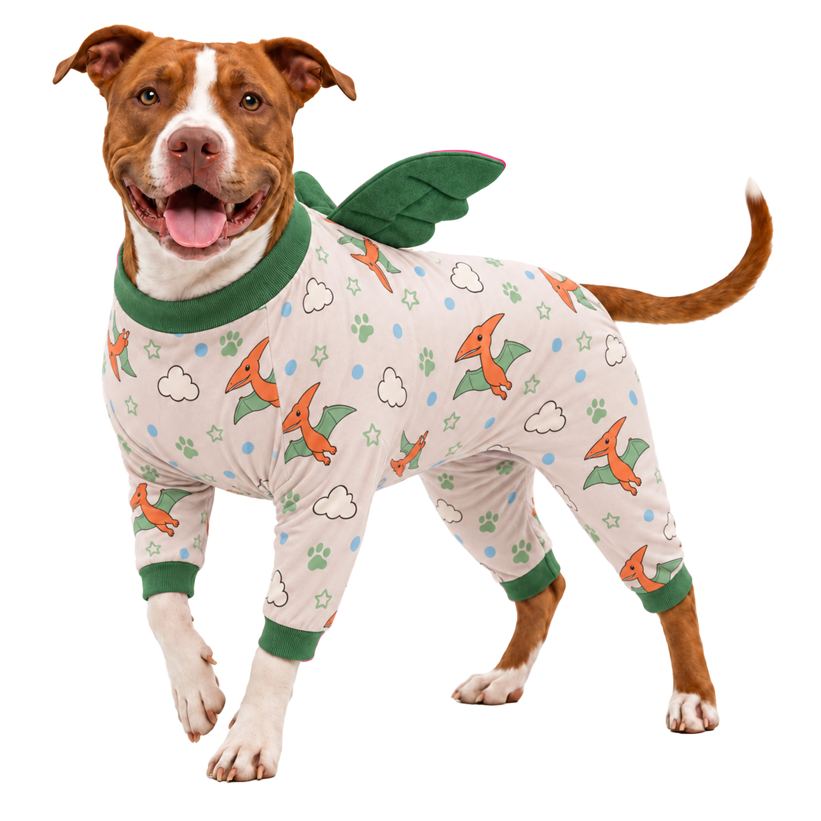 LovinPet Large Dog Pajamas with Wings, Bunny Print, Coral Cream