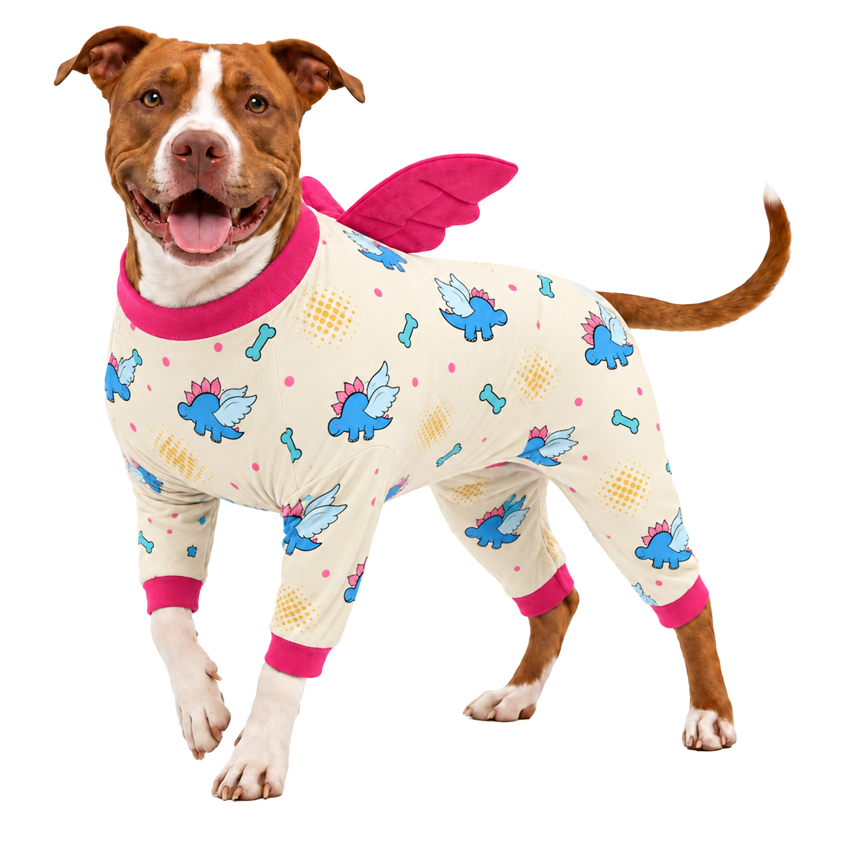 LovinPet Large Dog Pajamas with Wings, Bunny Print, Coral Cream