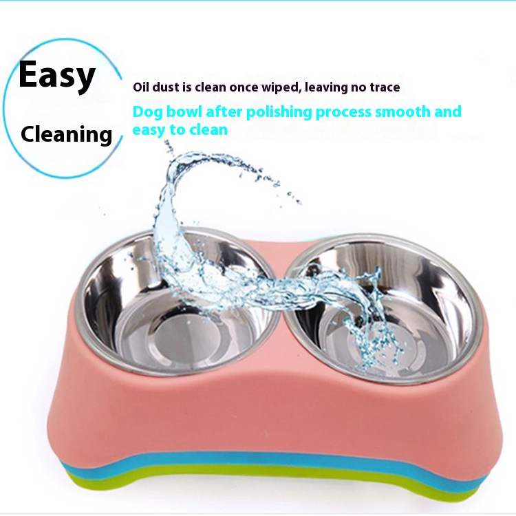 Pet Bowl cartoon pet dog bowl stainless steel frog double bowl reduce overflow dog bowl dog