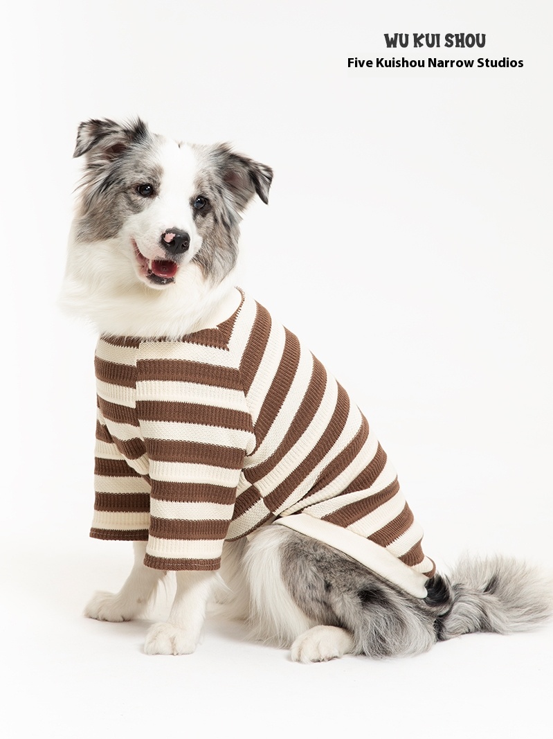 Pet dog clothes medium large dog Labrador border collie golden retriever stripes color contrast bottoming shirt spring and autumn