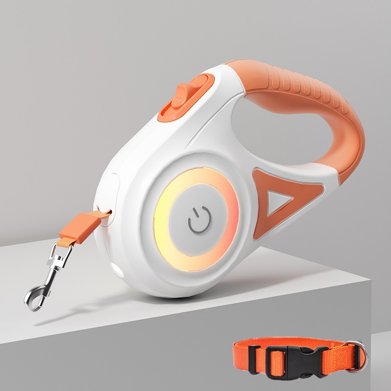 Dog hand holding rope small and medium-sized dogs with light automatic retractable dog leash dog leash Teddy Corgi outing pet supplies