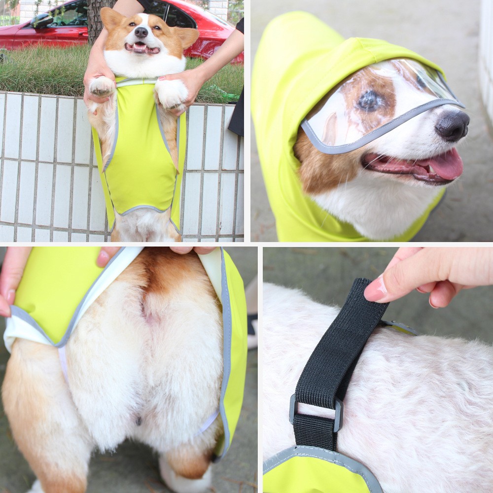 Reflective Waterproof Dog Raincoat | All-Inclusive Bellyband Pet Poncho | Medium to Large Dogs