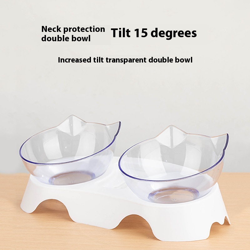 Cat bowl cat double Bowl tilt 15 ° neck protection anti splash dog bowl drink fountain pet double Bowl