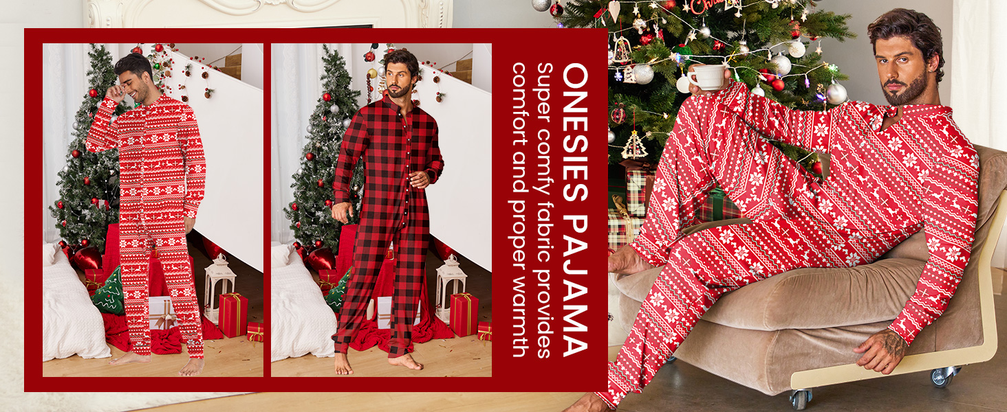 Men's One Piece Pajama Long Thermal Union Suit Button Down Pajamas