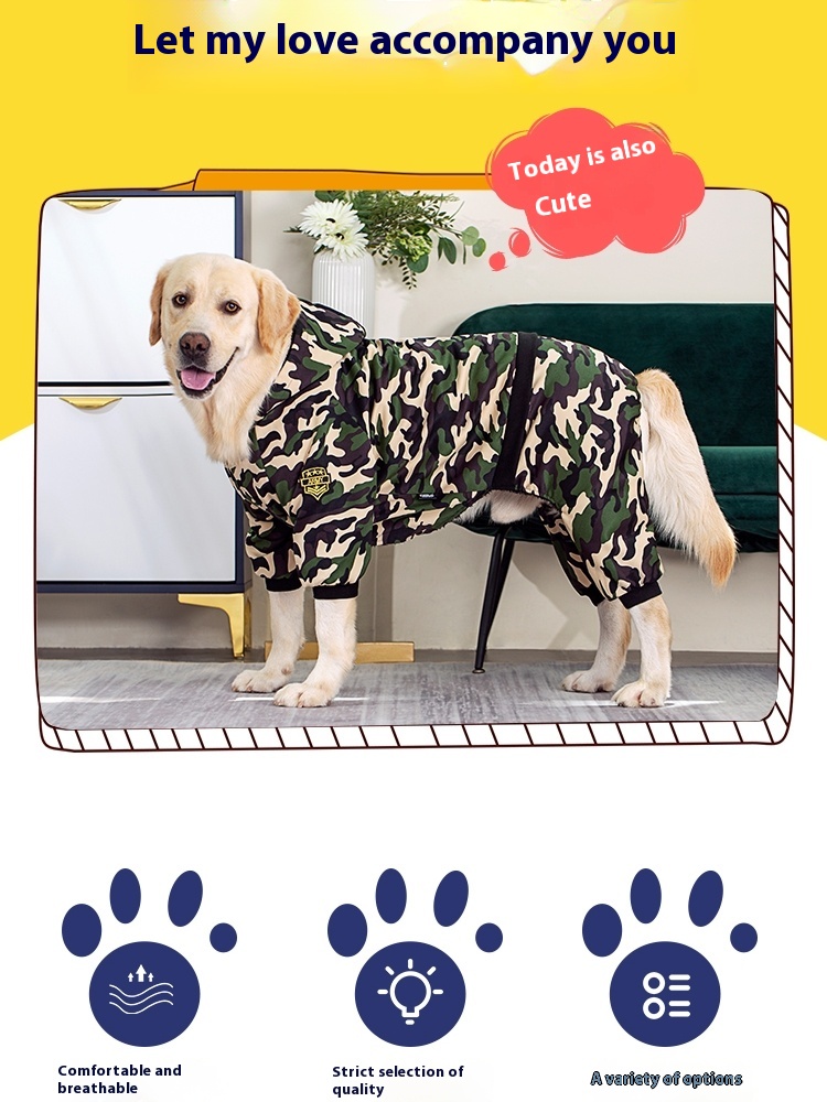 Pet clothes autumn and winter clothes golden retriever Labrador medium large dog clothes camouflage thermal four-legged pet clothing big dog clothes