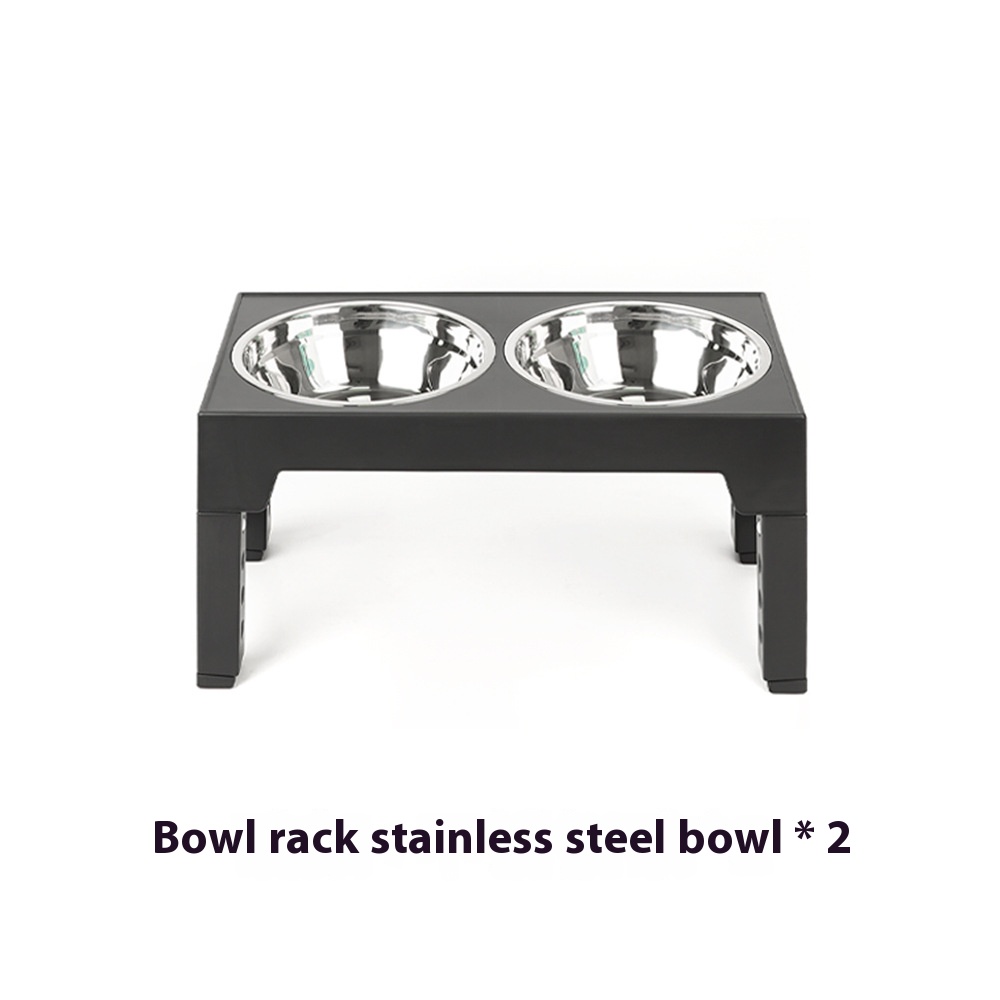 Pet feeder slow feeding bowl lifting dog bowl neck protection anti-tumble stainless steel bowl for pet elevated double bowl two-in-one