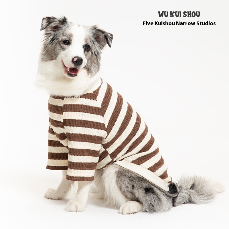 Pet dog clothes medium large dog Labrador border collie golden retriever stripes color contrast bottoming shirt spring and autumn