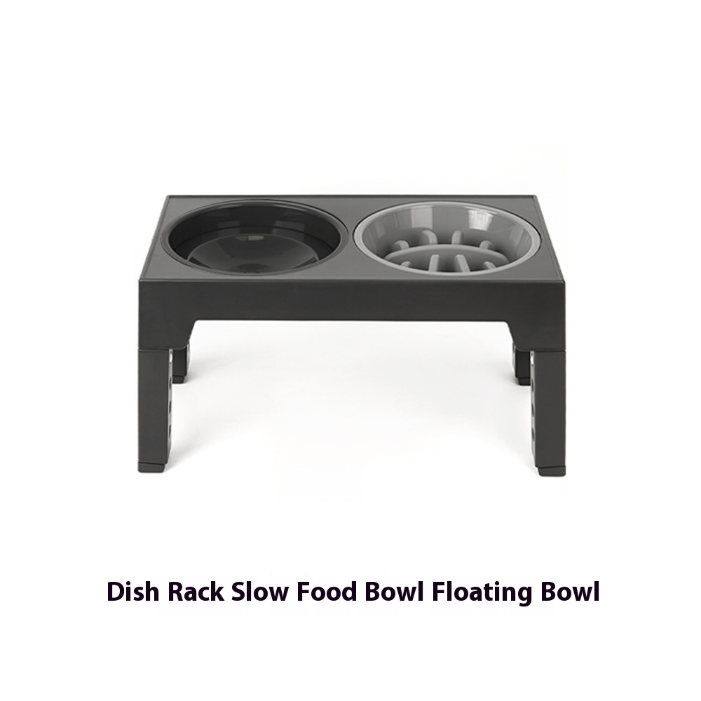 Pet feeder slow feeding bowl lifting dog bowl neck protection anti-tumble stainless steel bowl for pet elevated double bowl two-in-one
