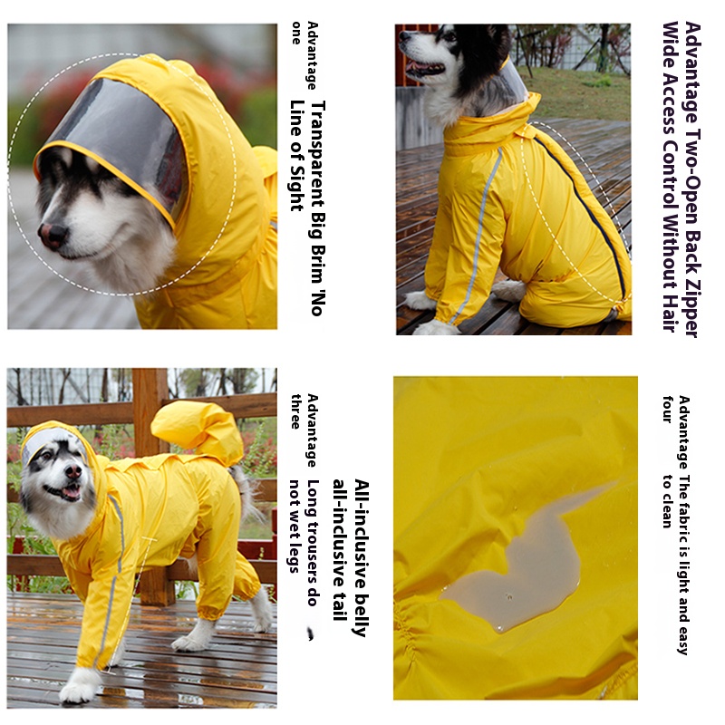 Dog raincoat four-legged waterproof all-inclusive golden retriever clothes Labrador Samo large dog pet bellyband poncho