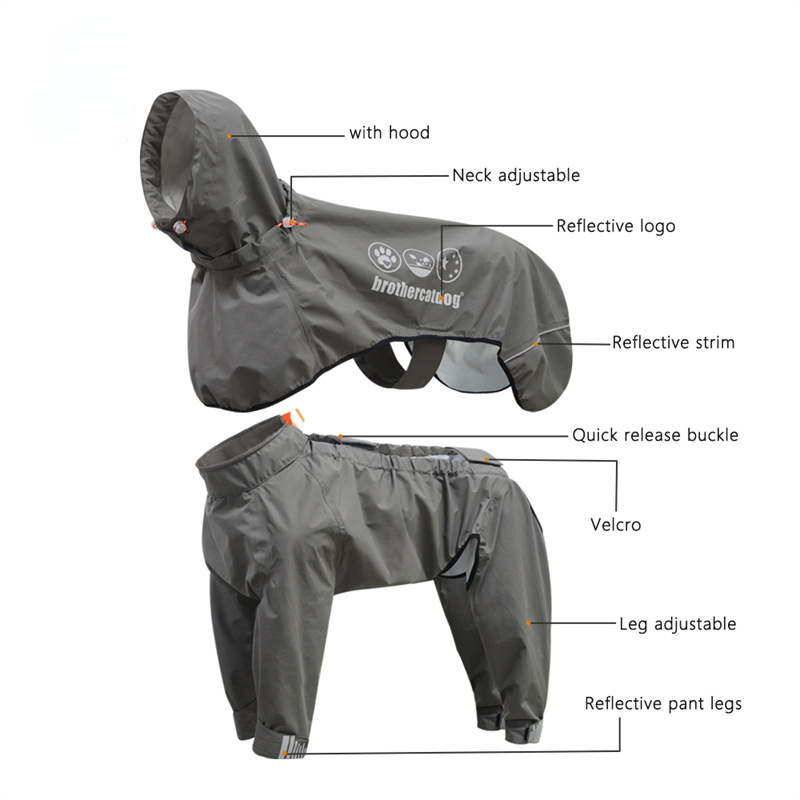 Adjustable Pet Raincoat with Hood - Waterproof Four-Legged Dog Poncho for Medium & Large Dogs