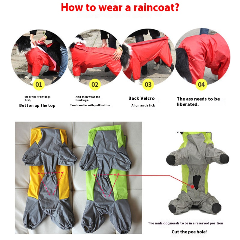Four-Legged Dog Raincoat for Medium to Large Breeds - Waterproof, All-Inclusive, Reflective