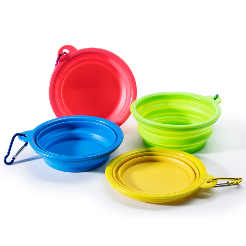 Pet cat and dog special silicone case folding bowl multi-color portable with hook pet tableware water feeding