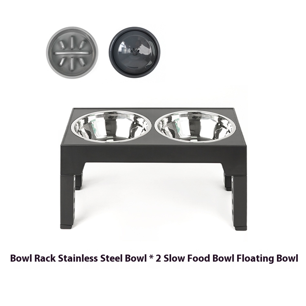 Pet feeder slow feeding bowl lifting dog bowl neck protection anti-tumble stainless steel bowl for pet elevated double bowl two-in-one