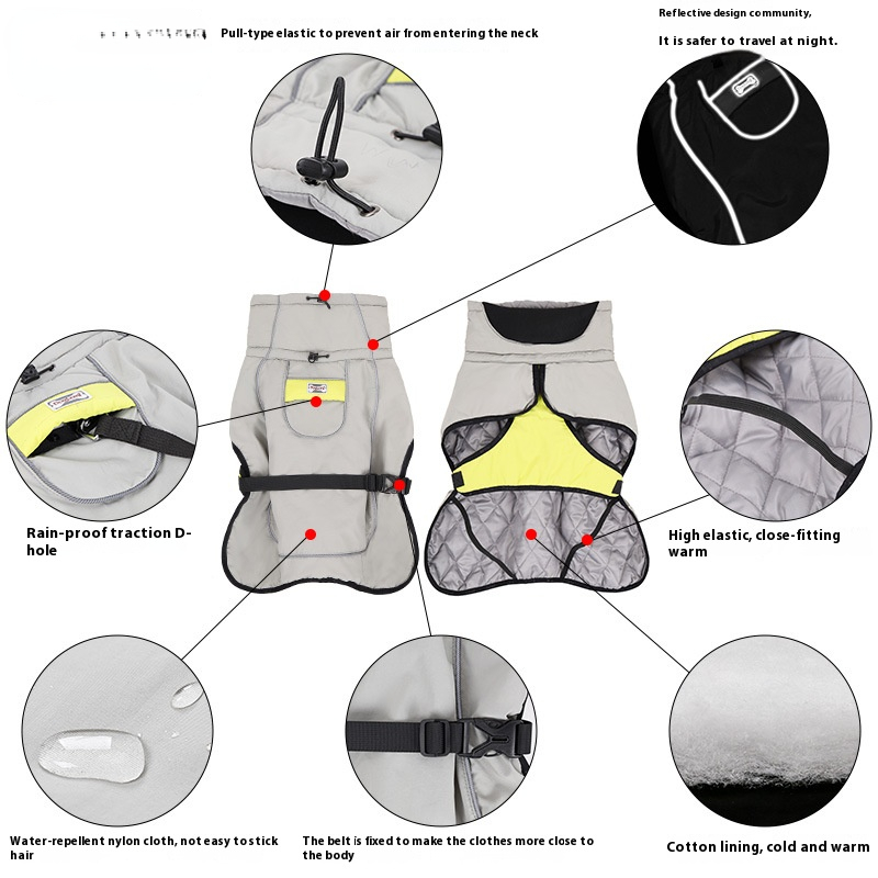 Pet autumn and winter thermal quilted thick jacket outdoor waterproof dog clothes jacket vest pet clothes